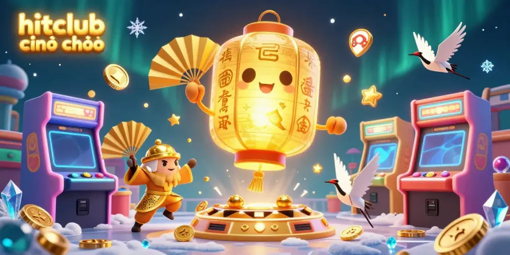 Experience vibrant excitement at hitclub chính chủ with a colorful casino scene filled with games and lucky symbols.