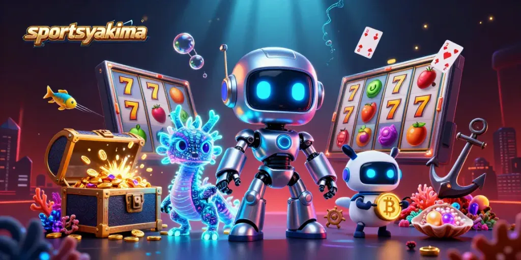 Engage with sportsyakima in a vibrant casino scene featuring dynamic slot reels and a lively atmosphere.
