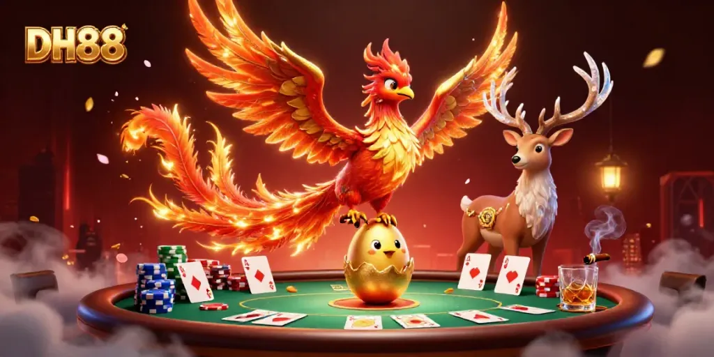 Experience the thrill of DH88 with a vibrant poker scene featuring mythical characters and dynamic elements.