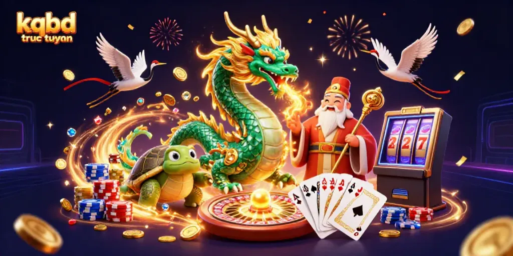 Experience the thrill of kqbd truc tuyen with a powerful dragon and lucky symbols, showcasing online betting excitement.