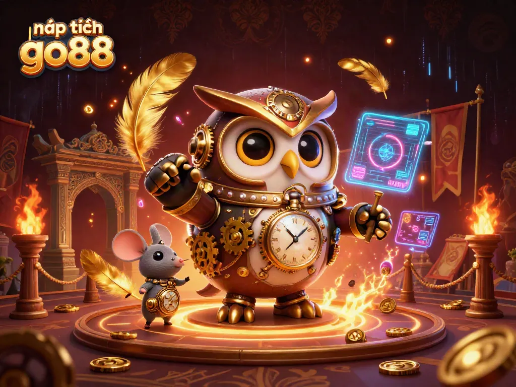 Experience how to nạp tiền go88 with a vibrant casino scene featuring an owl and mouse.