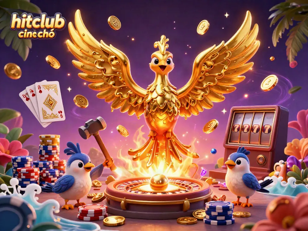 Experience the thrill of hitclub chính chủ with vibrant 3D gaming elements and a golden phoenix.